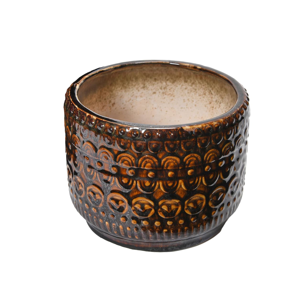 Hello Honey® 8" Round Embossed Stoneware Planter with Reactive Glaze Finish